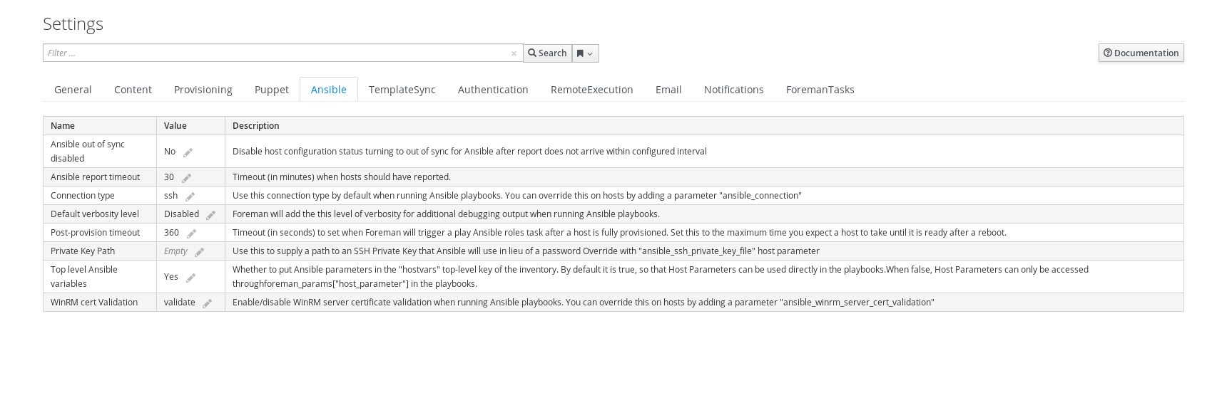 ansible settings