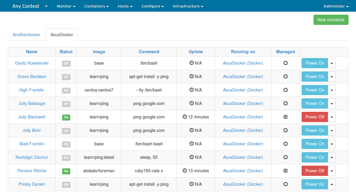 Containers list